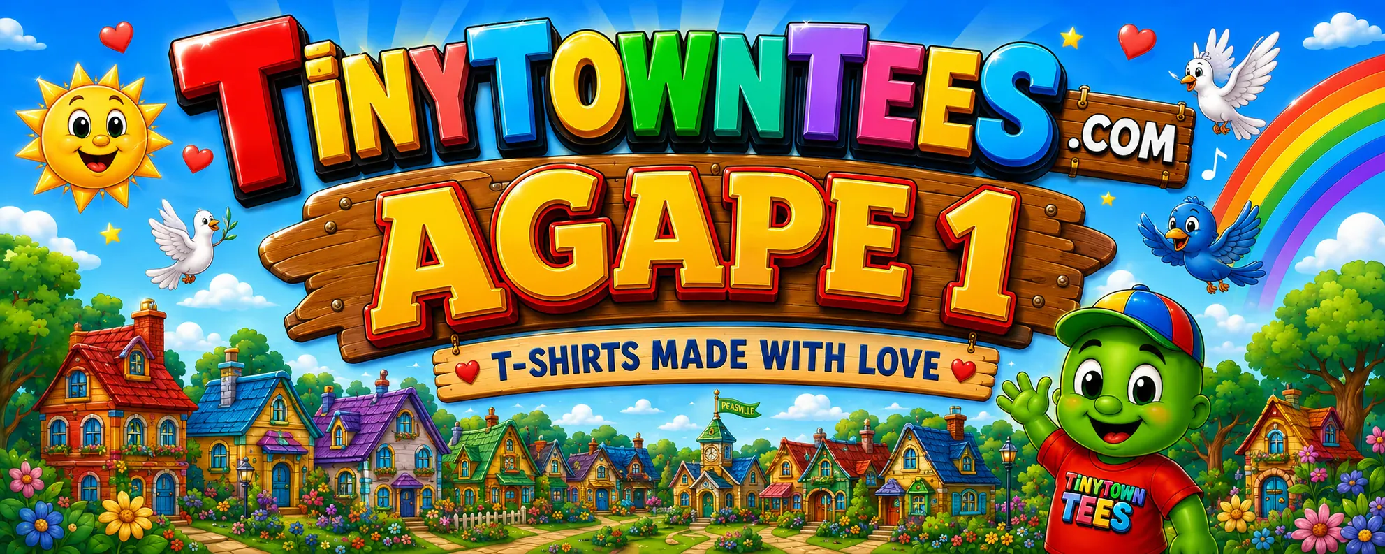 Agape White on Black - illustrated Tiny Town Tees category banner
