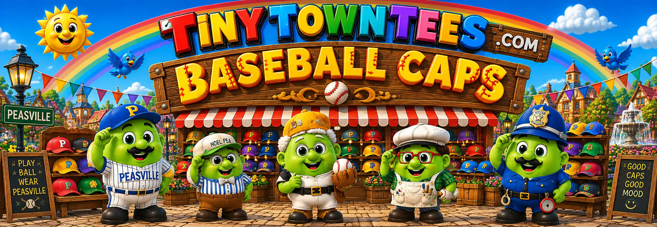 Baseball Caps - illustrated Tiny Town Tees category banner