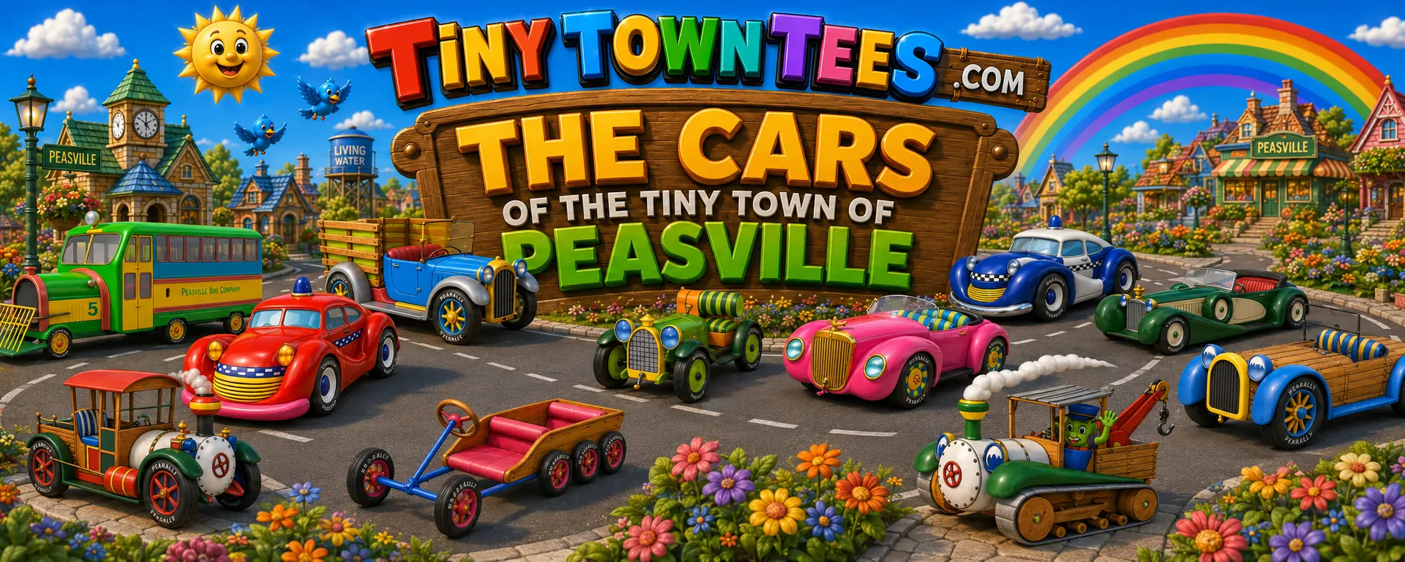 Cars - illustrated Tiny Town Tees category banner