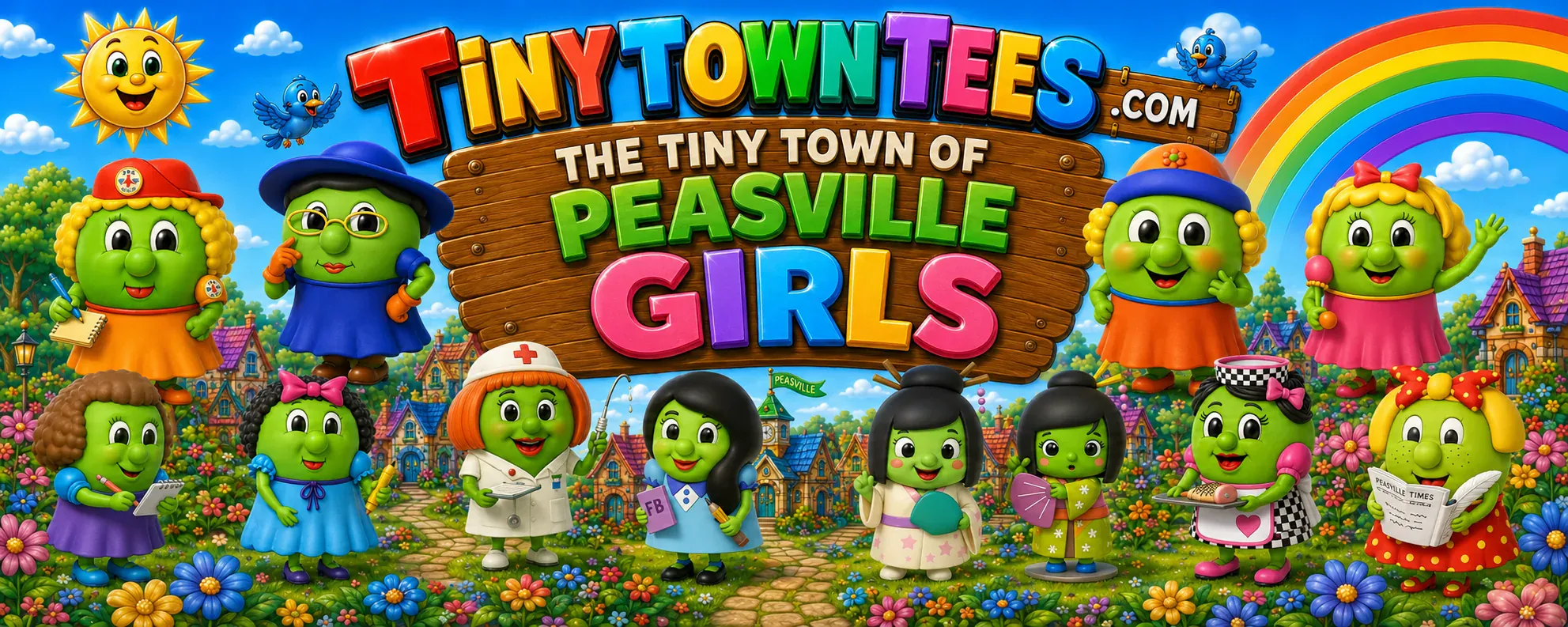 Tiny Town Girls - illustrated Tiny Town Tees category banner