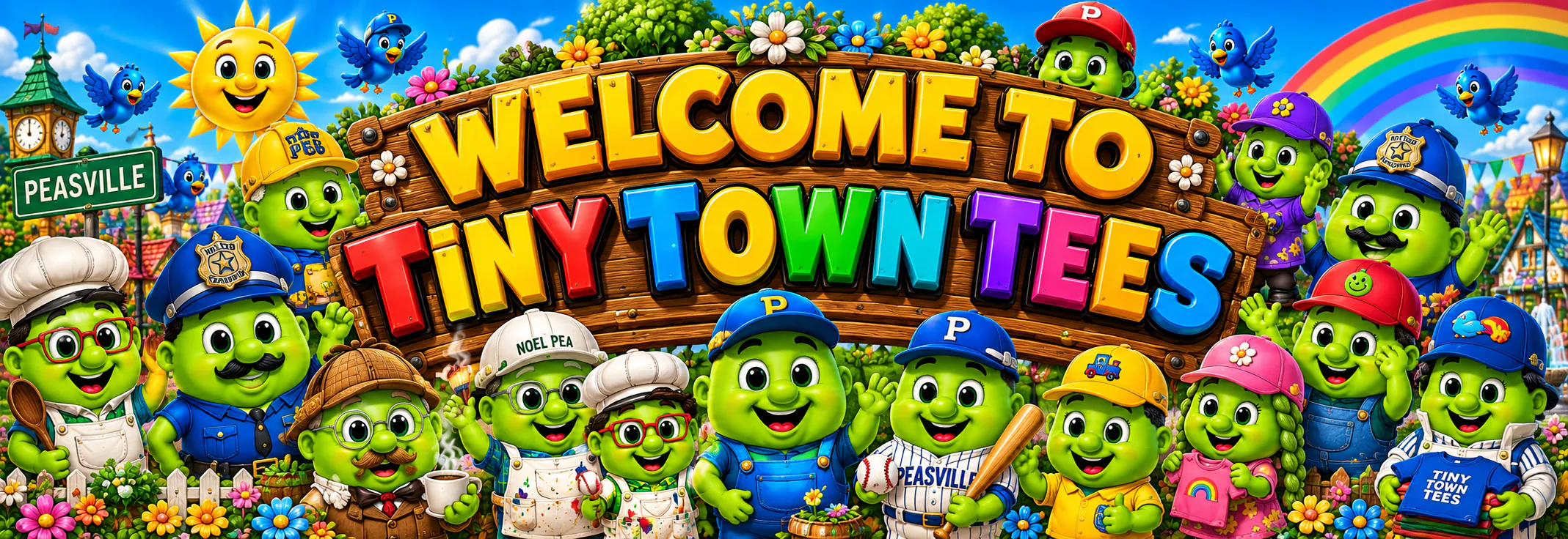Tiny Town Tees - illustrated Tiny Town Tees banner