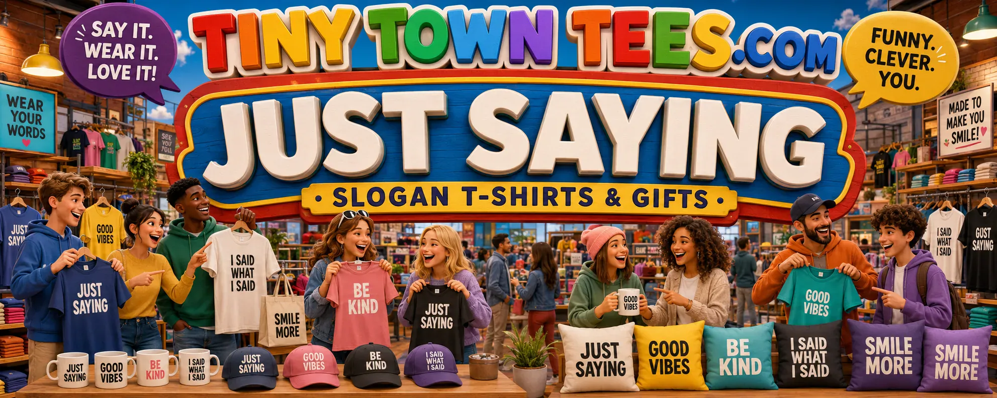 Just Saying - illustrated Tiny Town Tees category banner