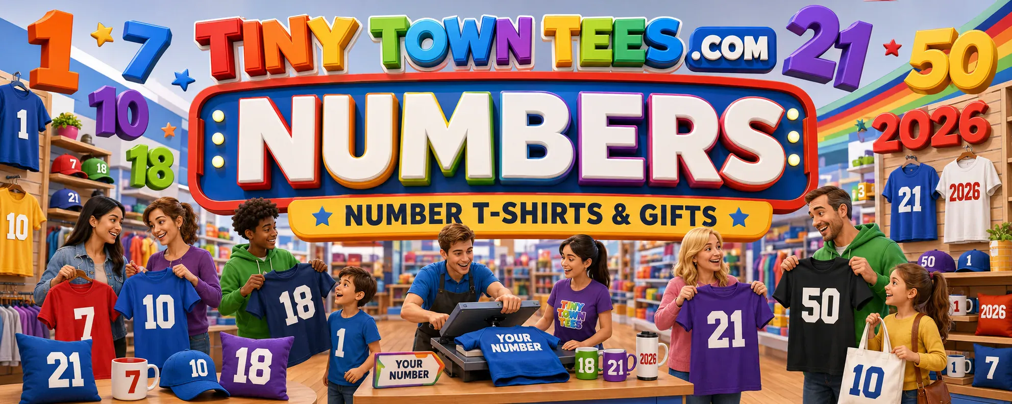 Numbers - illustrated Tiny Town Tees category banner