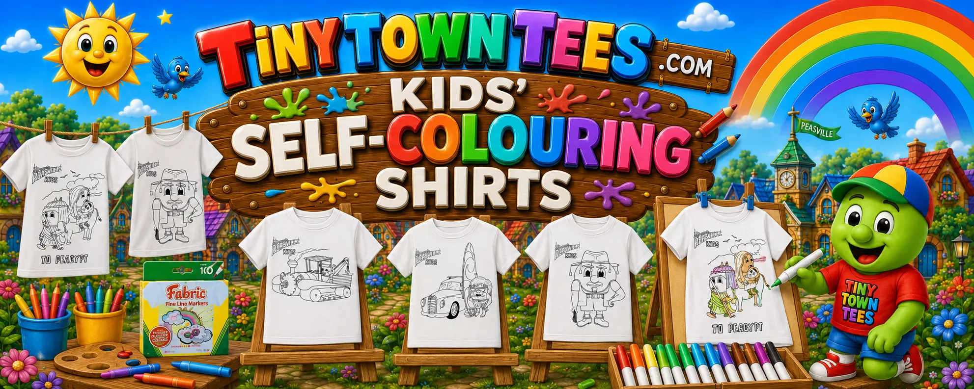 Kids Colouring Shirts - illustrated Tiny Town Tees category banner