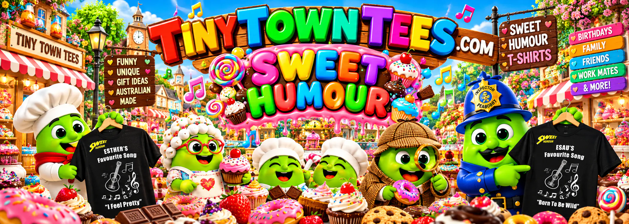 Sweet Humour - illustrated Tiny Town Tees category banner