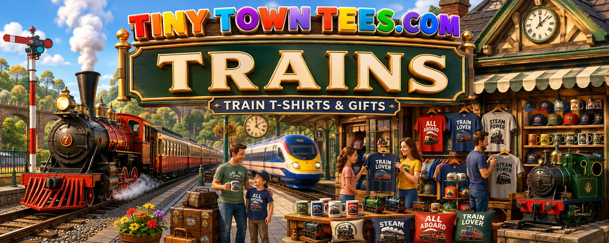 Trains - illustrated Tiny Town Tees category banner
