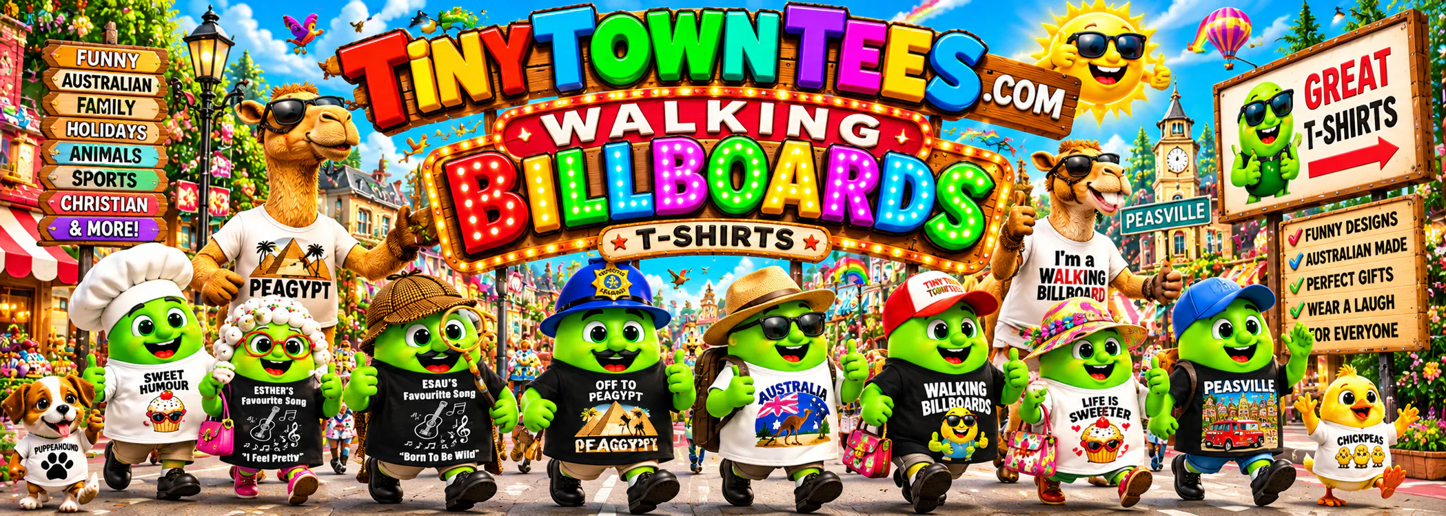 Walking Billboards - illustrated Tiny Town Tees category banner